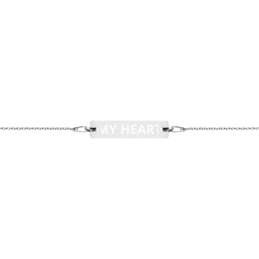 MY HEART 💕Engraved Silver Bar Chain Bracelet
