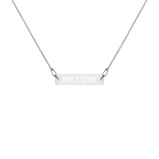 MY LOVE 💕Engraved Silver Bar Chain Necklace